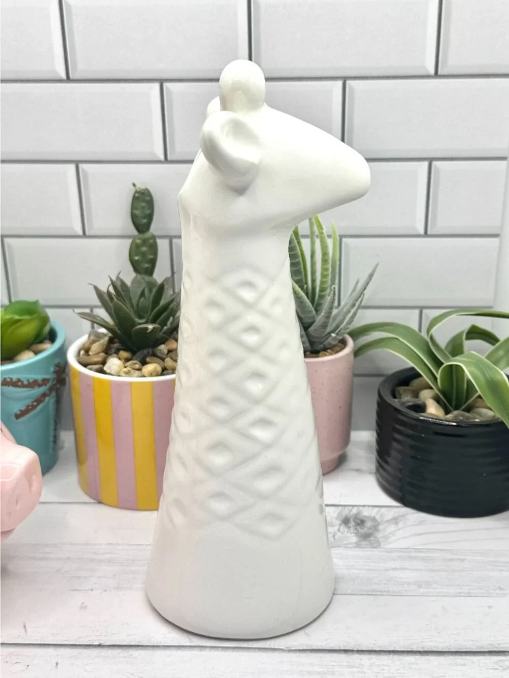 White Ceramic Giraffe Vase With Textured Design By Home Essentials & Beyond